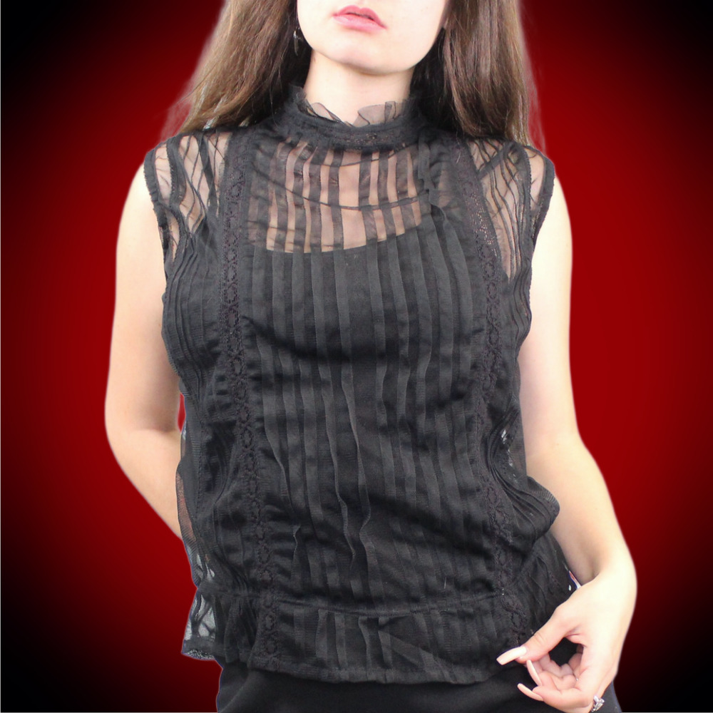 Vintage 80s Sheer Victorian Sleeveless Blouse - Picture 3 of 5